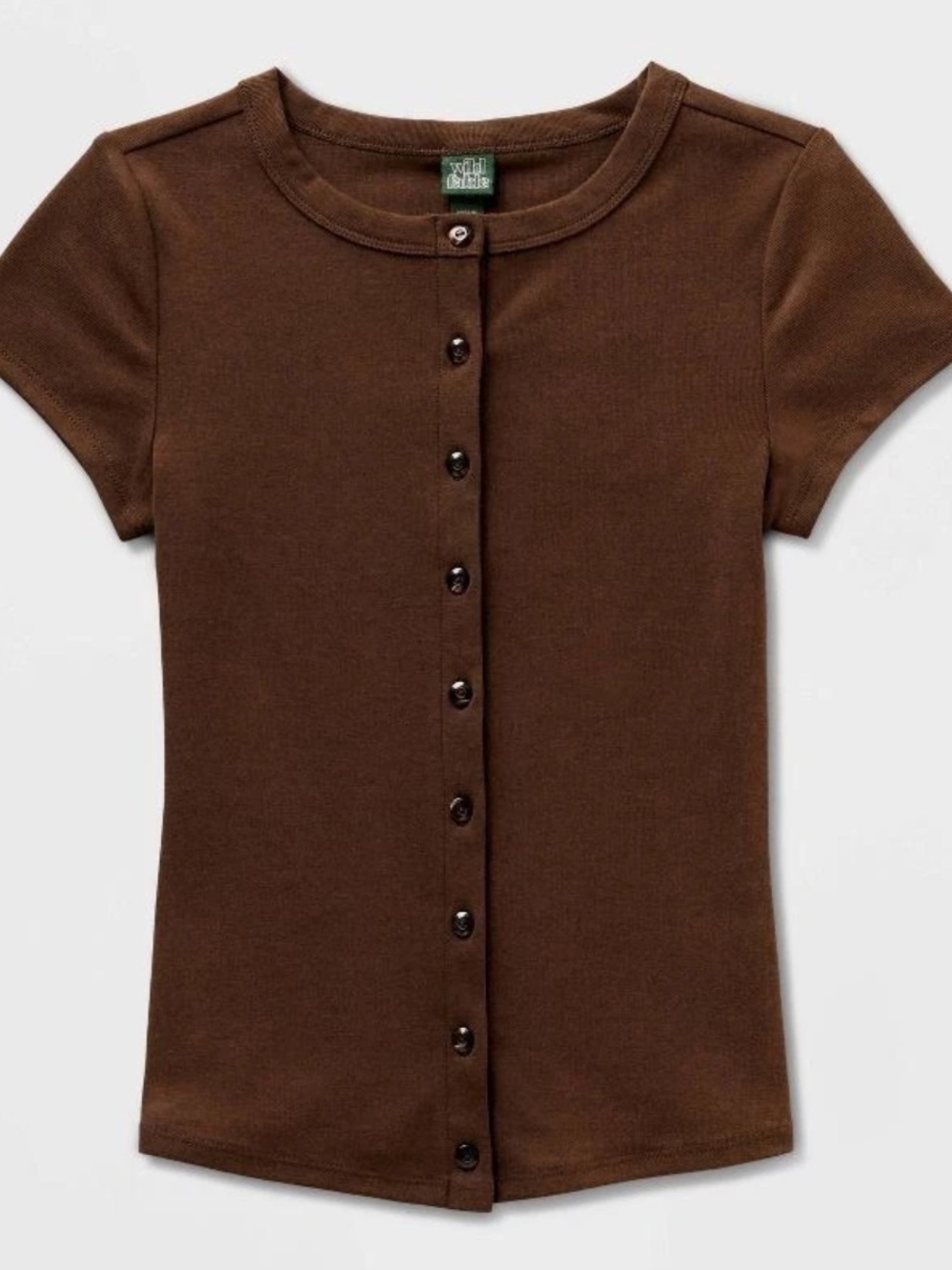 wild fable Brown Button-Front Short Sleeve Top